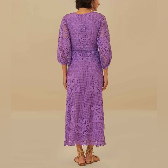 FARM RIO Cut Out Guipire Midi Dress in Lilac - Picture 4 of 7